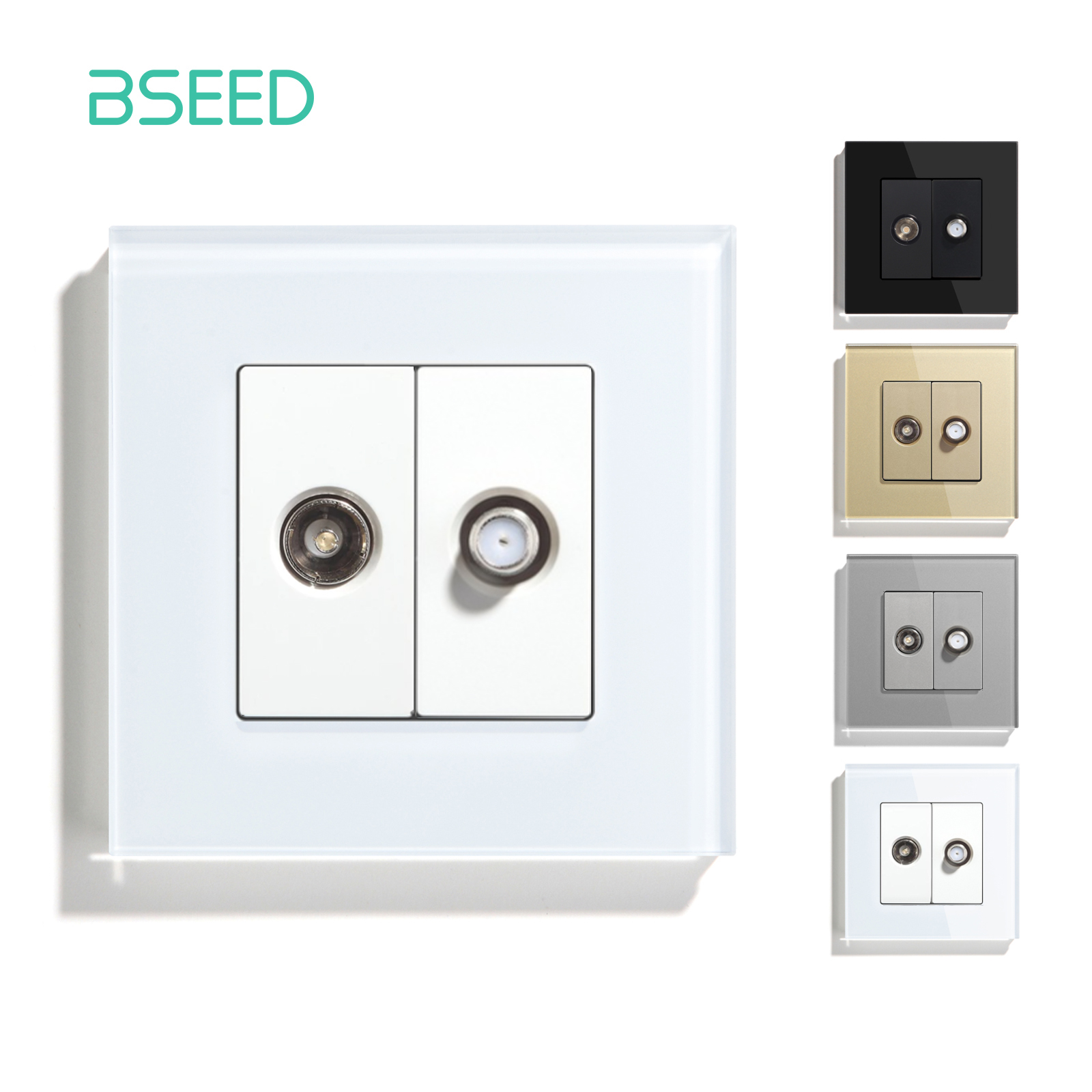 Tv Home Improvement - BSEED TV-Satelliten-Steckdose mit Kristallglasscheibe, Weiß, Schwarz,
